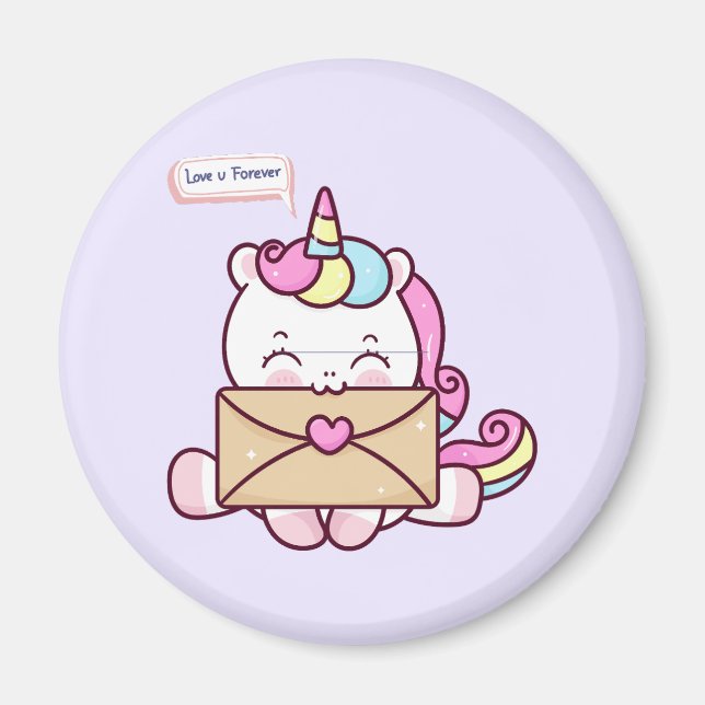 Cute Kawaii Unicorn Love Illustration Magnet (Framsidan)
