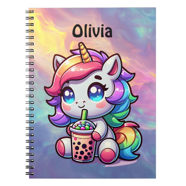 Cute Kawaii Unicorn med Bubble Tea Personlig Anteckningsbok (Framsidan)