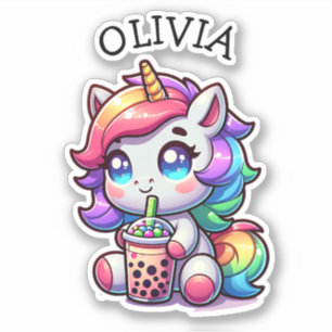 Cute Kawaii Unicorn med Bubble Tea Personlig Klistermärken