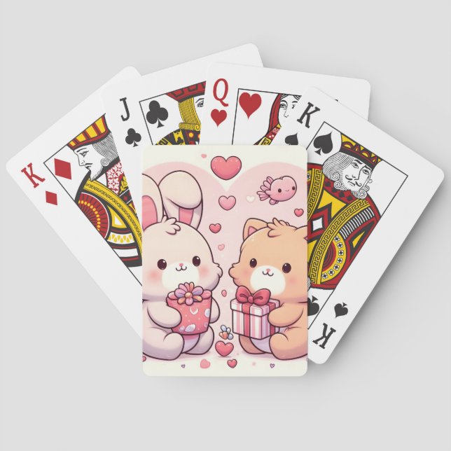 Cute Kawaii Valentine Bunny Bear Love Gift Casinokort (Baksidan)