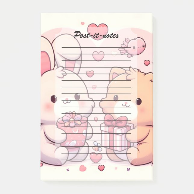 Cute Kawaii Valentine Bunny Bear Love Gift Post-it Block (Framsida)