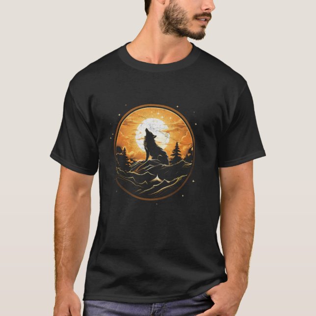 Cute Kawaii Varg Howling vid Måne Kids Alaska T Shirt (Framsida)