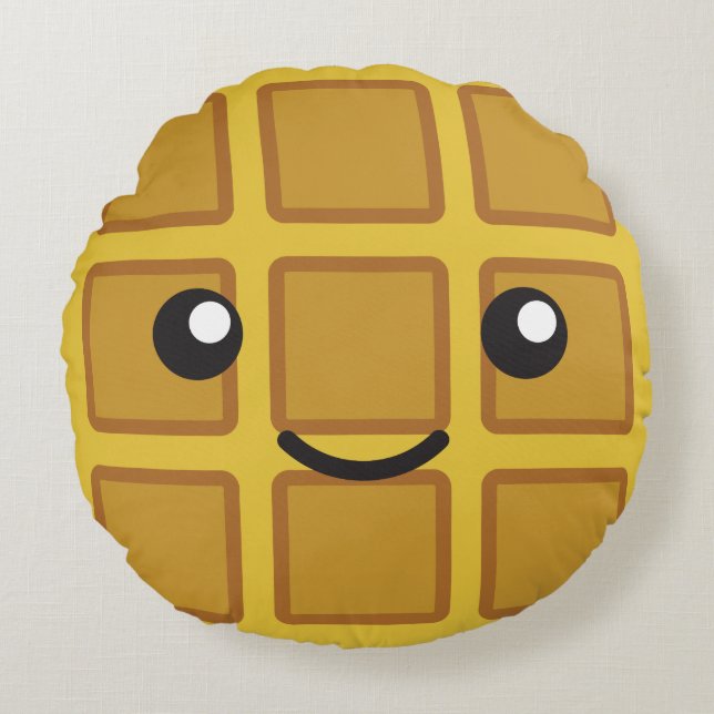 Cute Kawaii Waffle Rund Kudde (Framsidan)