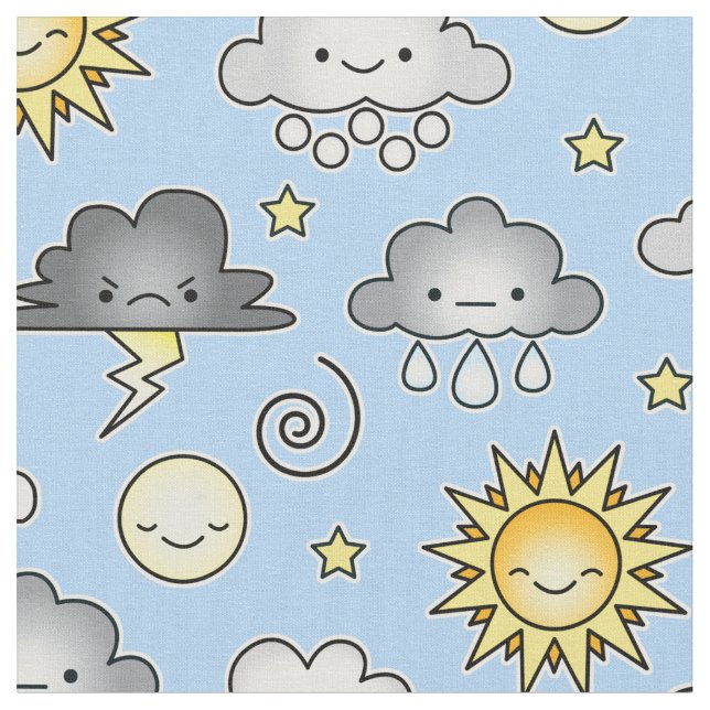 Cute Kawaii Weather Clouds Climate Tyg (Närbild)