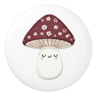 Cute Kawaii Whimsical Brown Mushroom Knopp