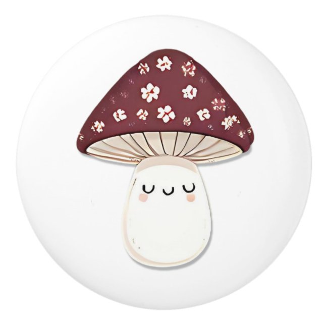 Cute Kawaii Whimsical Brown Mushroom Knopp (Framsidan)