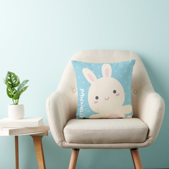 Cute Kawaii White Bunny Pastel Blue Kids Nursery Kudde (Stol)