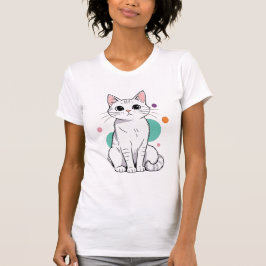 Cute Kawaii White Cat Cartoon T Shirt