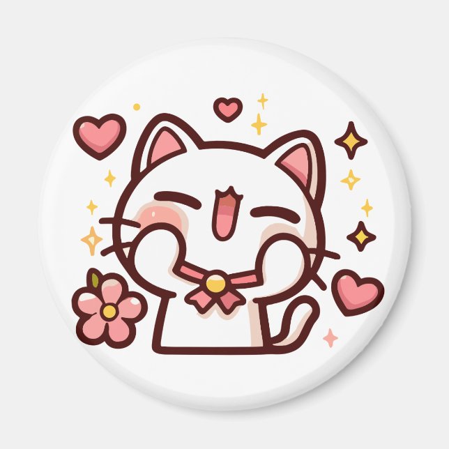 Cute Kawaii White Cat Magnet (Framsidan)