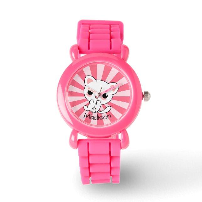 Cute kawaii White Cat Personlig Armbandsur (Framsida)