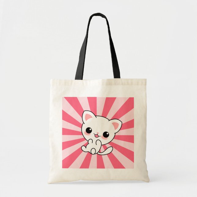 Cute kawaii White Cat Rosa Tygkasse (Framsidan)