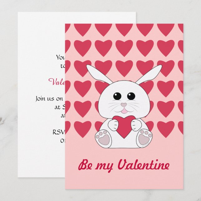 Cute Kawaii White Valentiness Heart Inbjudan (Fram/baksida)