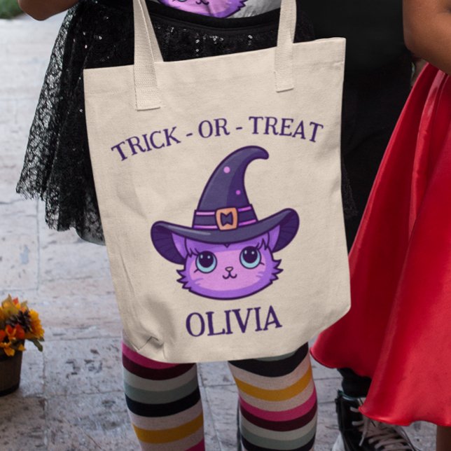 Cute Kawaii Witch Cat Halloween återanvändbar Tygkasse (Skapare uppladdad)