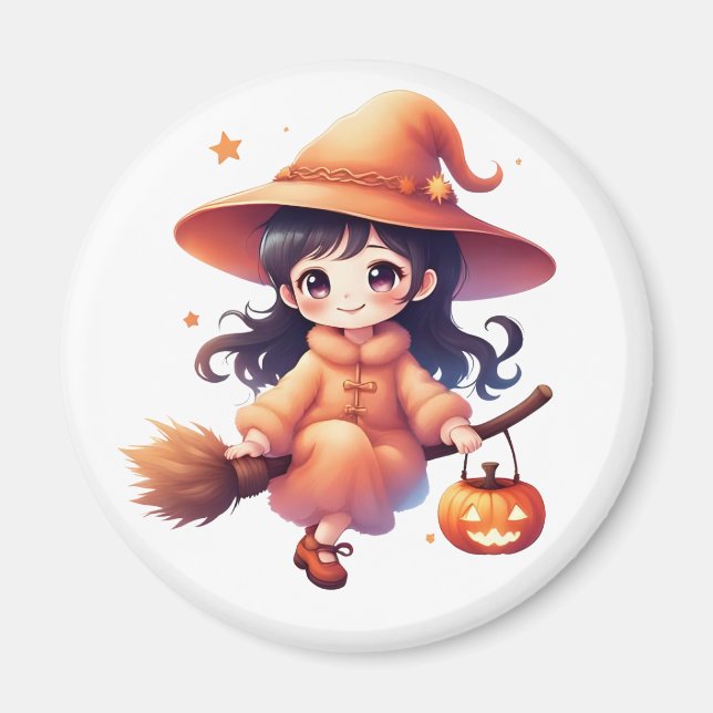 Cute Kawaii Witch Halloween Magnet - Viktigt med P (Framsidan)