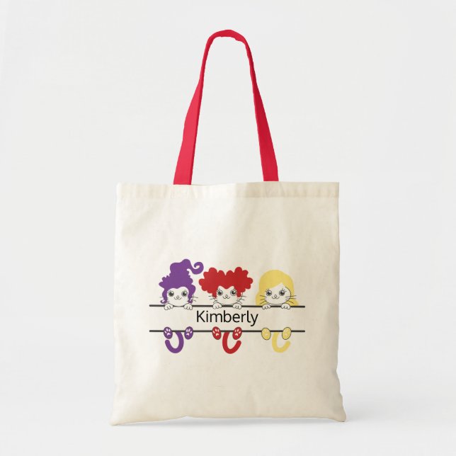 Cute Kawaii Witch Sisters Cats Name Monogram Tygkasse (Framsidan)