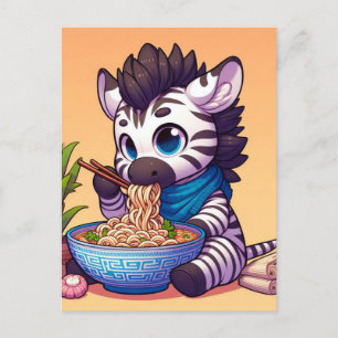 Cute Kawaii Zebra Eating Ramen Vykort