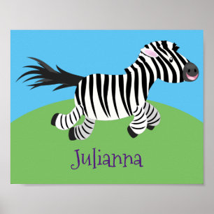 Cute kawaii zebra-tecknad illustration poster