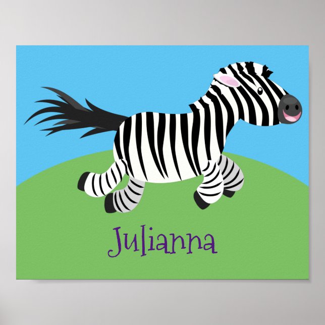 Cute kawaii zebra-tecknad illustration poster (Framsidan)