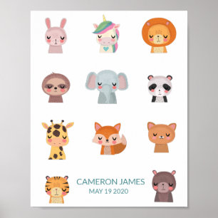 Cute Kawaii Zen Animals Illustration Personlig Poster