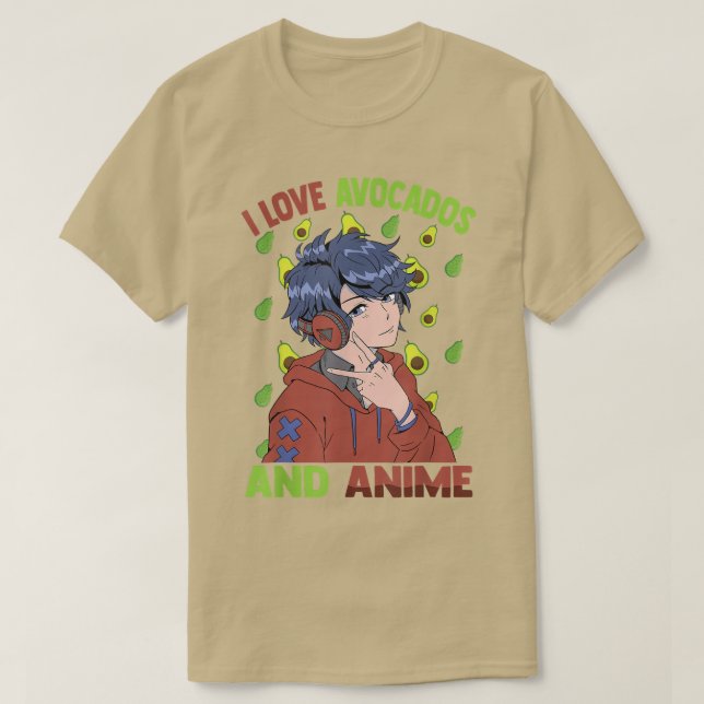 Cute KawaiiI Kärlek Avocados och AnimeOtaku Guy T Shirt (Design framsida)