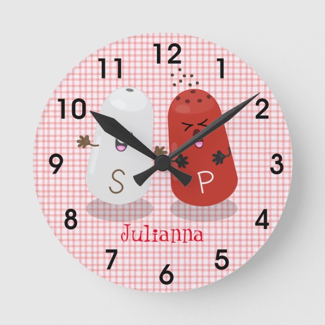 Cute kawaiisalt och pepparskakare, tecknad rund klocka (Framsida)