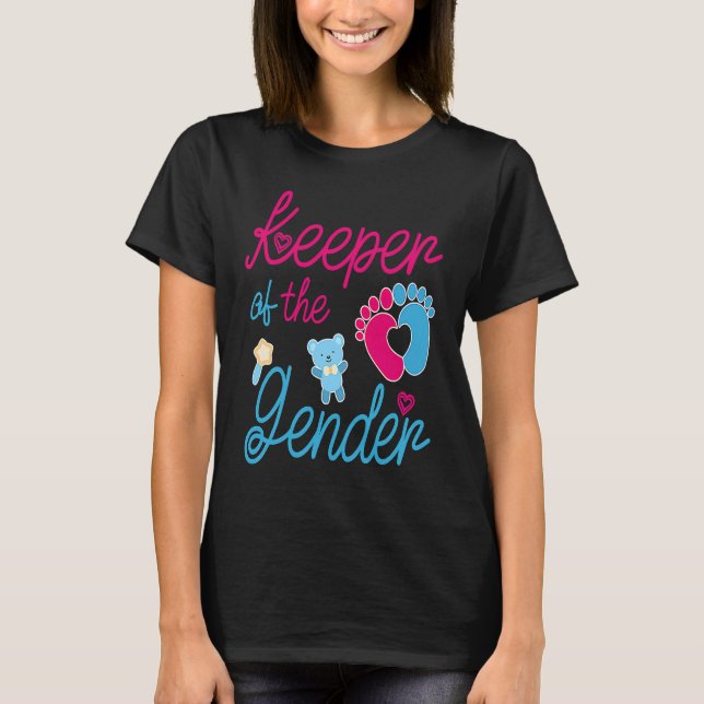 Cute Keeper of Gender  baby reveal party idea T Shirt (Framsida)