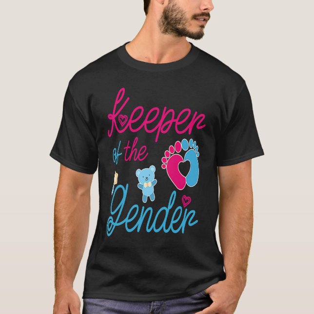 Cute Keeper of Gender  baby reveal party idea T Shirt (Framsida)