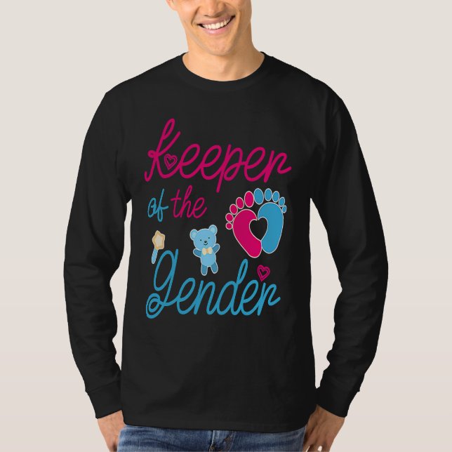 Cute Keeper of Gender  baby reveal party idea T Shirt (Framsida)