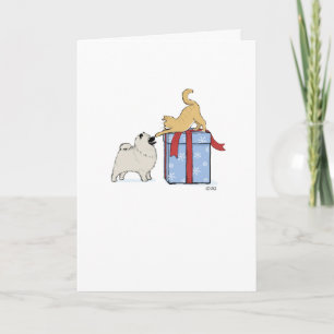 Cute Keeshond Puppy Hund och Kitten Jul Helgkort
