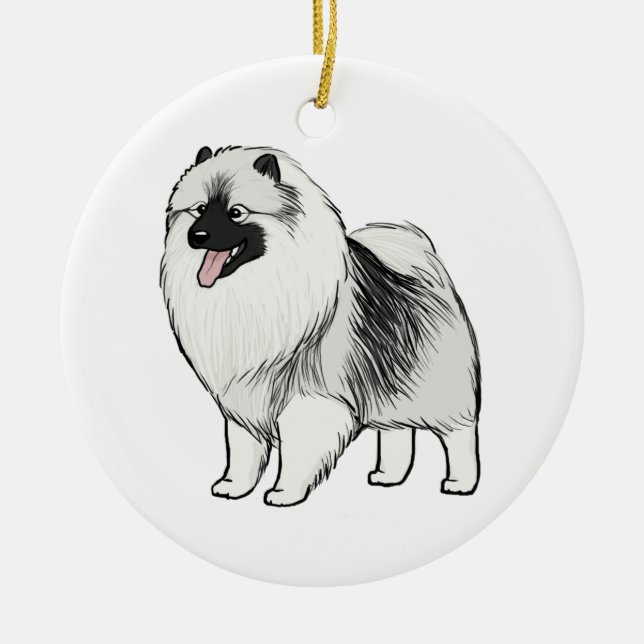 Cute Keeshond Tecknad hund | Keesie Älskare Julgransprydnad Keramik (Framsidan)