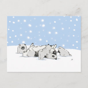 Cute Keesies i Snö Keeshond Winter Helgdag Vykort