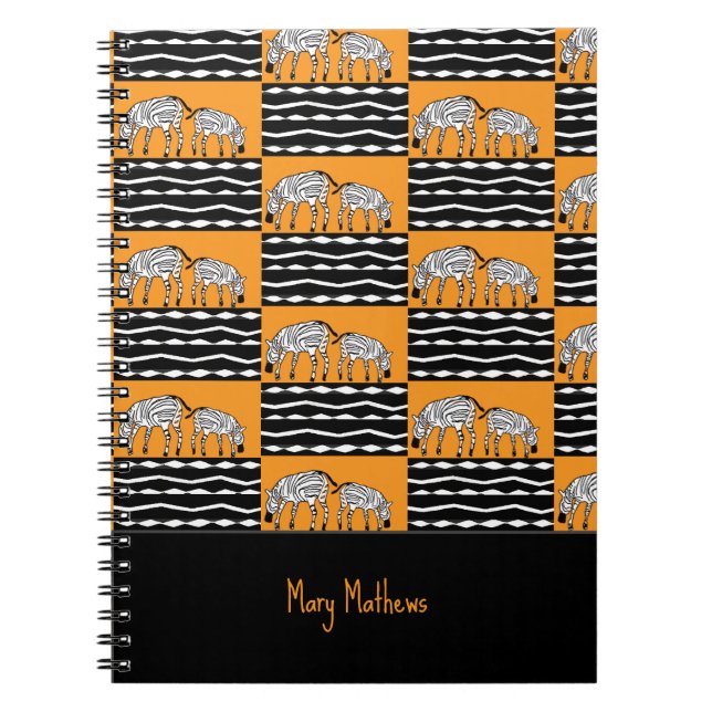 Cute Kenyan Zebror Mönster, Orange Anteckningsbok (Framsidan)