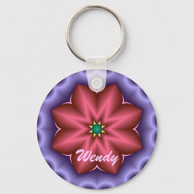Cute keychain med Fantasy-blomman och Namn Nyckelring (Framsida)