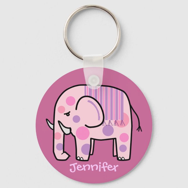 Cute keychain med Rosa Elephant och Namn Nyckelring (Framsida)