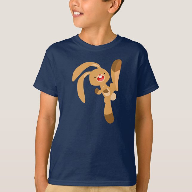 Cute Kickhopping Tecknad Rabbit Children T-Shirt (Framsida)