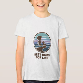 Cute kid and puppy on a road t shirt