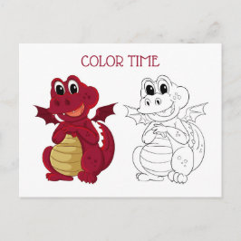 Cute Kid Coloring Activity Red and Brown Dragon Vykort