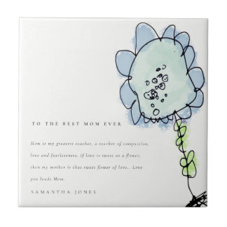 Cute Kid Drawn Blue Flower Botanical Mors dag Kakelplatta