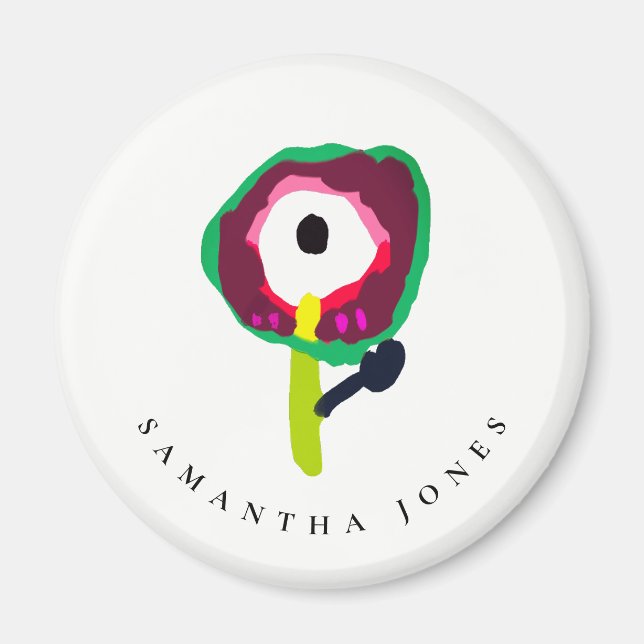 Cute Kid Drawn Colorful Grönt Rosa Flower Magnet (Framsidan)