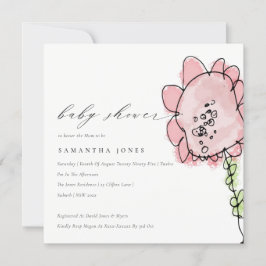 Cute Kid Drawn Rosa Flower Botanical Baby Shower Inbjudningar
