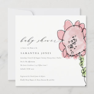 Cute Kid Drawn Rosa Flower Botanical Baby Shower Inbjudningar
