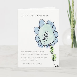 Cute Kid Drawn Rosa Flower Botanical Mor Kort