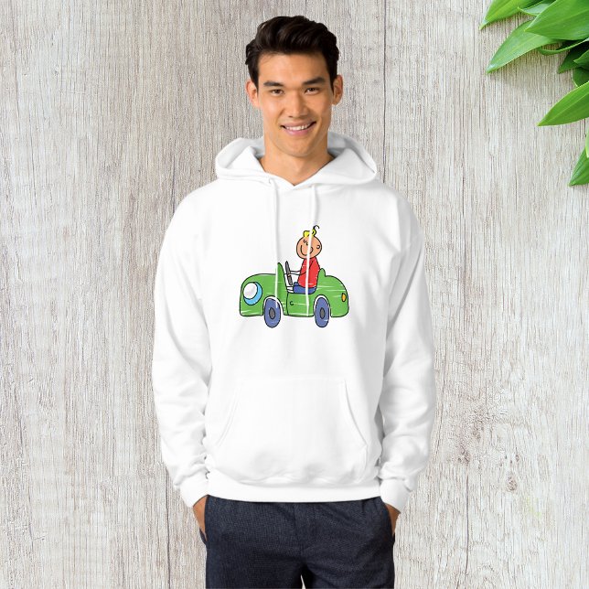 Cute Kid Driving Grönt Car Childrens Illustration Hoodie (Skapare uppladdad)