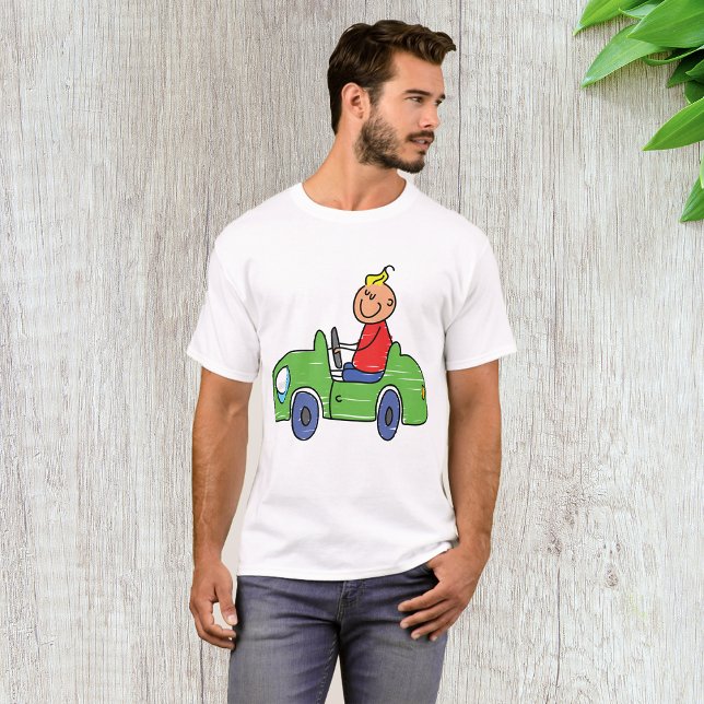 Cute Kid Driving Grönt Car Childrens Illustration T Shirt (Skapare uppladdad)