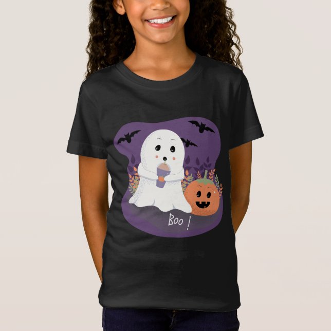 Cute Kid Ghost Halloween T-Shirt (Framsida)