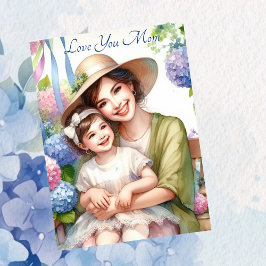 Cute Kid med Mamma i Swing Hydrangea Mors dag Helgkort