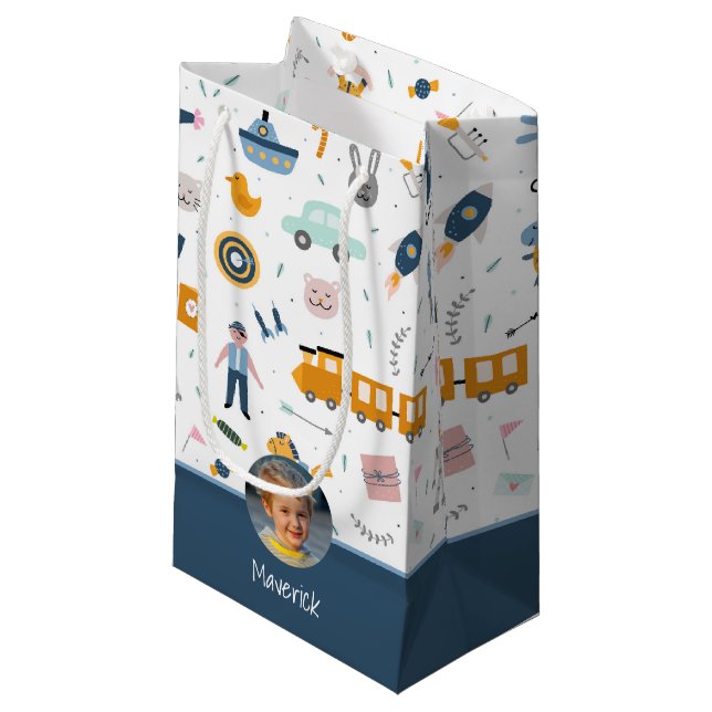 Cute Kid Mönster Photo och Namn Boy Blue (Framsidan Vinklad)