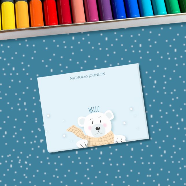 Cute Kid-Polar Björnanteckningar efter vintern Post-it Block (Cute polar bear kid winter sticky notes . )