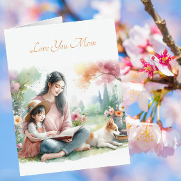 Cute Kid Reading with Mamma Mors dag Watercolor