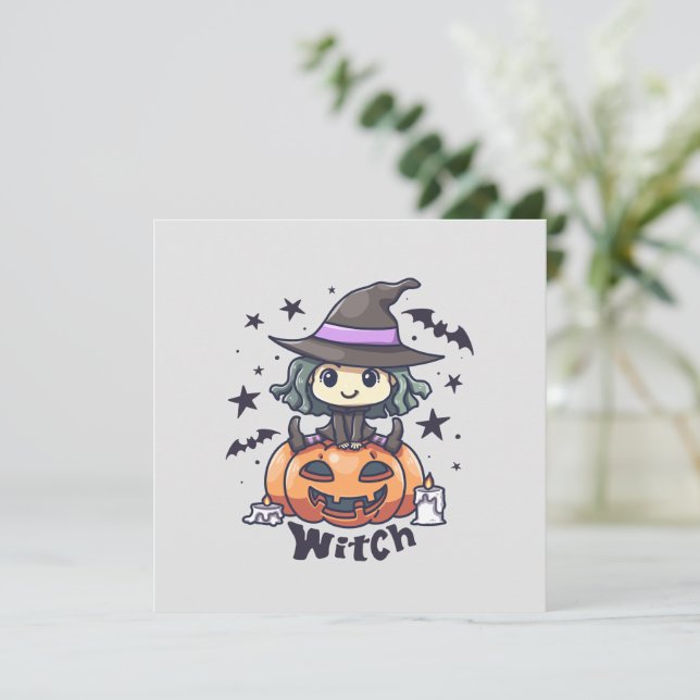 Cute Kid Witch Sitta på en Pumpkin - "Witch" (Stående Fram)